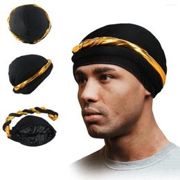 Berets Vintage Men Turban Head Wrap Satin Lined Scarf Elastic Headband Cap