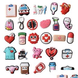 Charms Shoe Parts Accessories Wholesale Medical Collection Clog Nurse Doctor Pill Red Pin Pieces Wristband Bracelet Decoration Par D Dhbd6