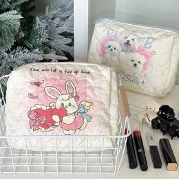 Cute Cartoon Rabbit Women's Cosmetic Bags Fashion Casual Portable Ladies Travel Storage Bag Quilted Love Female Clutch Handbags
