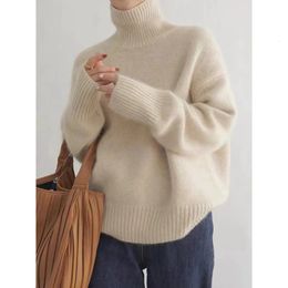 Womens Knits Tees Heavy turtleneck 100 pure cashmere sweater women loose slim bottoming pullover lazy wool in autumn and winter 231020