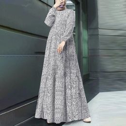 Ethnic Clothing Bohemian Round Neck Printed Muslim Robe Jilbab Abaya Long Sleeve Islamic Vintage Dress Abayas Women