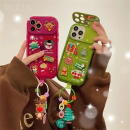 Cell Phone Cases Xmas Santa Claus Cute Elk Hat Pendant Flip Christmas Case For iPhone 15 14 13 12 11 Pro Max pro Silicone Protection Cover 231021