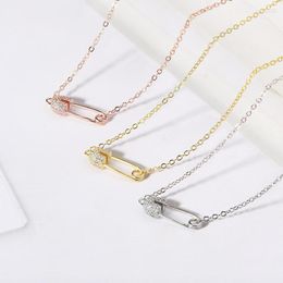 Pendant Necklaces Double Fair Paper Clip Shaped Necklace For Women Unique Hollow Out Zircon Pin Collarbone Chain Fashion Jewelry KBN260