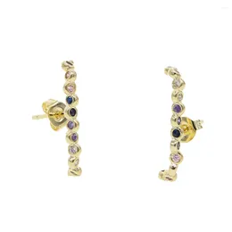 Stud Earrings Pink Blue Purple Zirconia Gold Silver Color Ear Bone Wire Elegance Trendy Paved Cz Long Bar Women For Womens