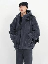 Men's Vests Winter Thick Warm Oversized Dark Grey Sherpa Jacket Men with Hood Zip Up Fluffy Loose Casual Faux Lamb Fur Coat 2023 jgblui 231020