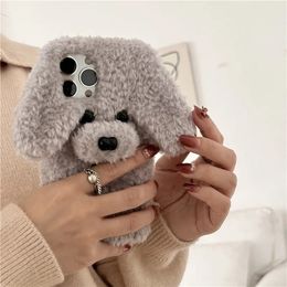 Cell Phone Cases 3D Teddy Dog Fluffy Phone Case for iPhone 15 14 13 Pro Max 12 Mini 11 X XS Max XR 6 7 8 Plus SE 2 Plush Toy Soft Phone Case 231026