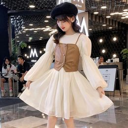 Girl Dresses Spring Autumn Baby Girls Suits Vest Long Sleeve 2 Piece Kids Cute Princess Dress Children Chiffon Vestidos 1-6T