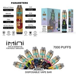 Original Imini 7000 Puffs Disposable Vape Pen E Cigarette 6 Colors RGB Light 850mAh Rechargeable Vapor 0% 2% 3% 5% 15ml Capacity Prefilled Cartridge Mesh Coil Vape Pen