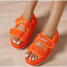 New round toe platform Velcro velvet black blue green orange sandals Convenient and comfortable with a thick sole women's warm cotton sandals size 35-43