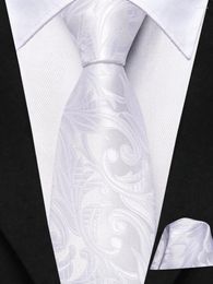 Bow Ties Hi-Tie White Floral Boys Girls Tie For Children Handky Child Silk Necktie 120CM Long 6CM Wide Student Kids Uniform Accessorie