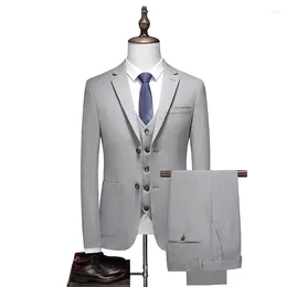 Men's Suits High-end British Dress (suit Waistcoat Trousers) Fashion Casual Pure Colour Handsome Feel Three-piece Suit