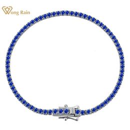 Bangle Wong Rain 925 Sterling Silver Lab Sapphire Emerald Ruby High Carbon Diamonds Gemstone Tennis Chain Bracelet Bangle Fine Jewelry 231020