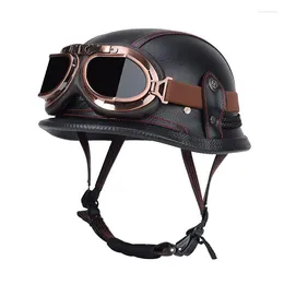 Motorcycle Helmets German Vintage Open Face PU Leather Helmet Cafe Racer Retro Motocross Scooter Jet Casco With Goggle Moto Capacete.