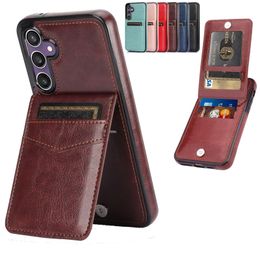 Flip Leather Card Holder Slots Wallet Case For Samsung Galaxy S23 FE S22 Ultra S21 S20 Note 20 A54 5G A73 A53 A33 Stand Cover