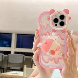 Cell Phone Cases 3D bear camera strawberry grape drink handle holder wave silicone case for iphone 14 Pro Max 11 12 13 Xr cute cover 231021