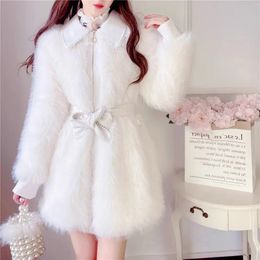 Women's Wool Blends Faux Fur Coat Women's Clothing Winter Jacket Loose Thicken Lamb Plush Woollen Coats Female Long Warm Outwear 231020