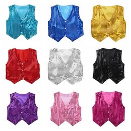 Waistcoat Children Hip-hop Jazz Street Dance Vest Boys Girls Shiny Sequin Waistcoat Kids Choir Christmas Party Stage Performance Costume 231020