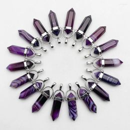 Pendant Necklaces Fashion Good Natural Gem Stone Purple Stripe Agates Necklace For Making Jewellery Pendulum Accessories 24pc