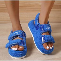 New round toe platform Velcro velvet sandals Convenient and comfortable with a thick sole women's warm cotton sandals size 35-43