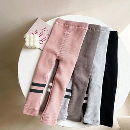 Trousers Winter Girls Legging Baby Children Ribbed Cotton Leggings Fleece Thick Warm Striped Skinny Pants For Toddler 2-11Y DT613