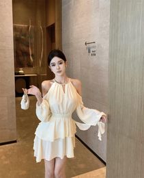 Casual Dresses Anese Streetwearmaxi Es For Women Rsvppap Officials Store Video Gentle Elegant Halter Off-the-Ruffled Tiered Fairy Waist D