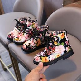 Boots Kids Printed Floral Snow Fashion Girls Ankle Autumn Winter Non-slip Thicken Children Patent Leather