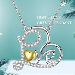 Pendant Necklaces Luxury Designer Letter Heart Necklace For Women Zircon Chain Valentines Day Gift Jewellery Collares Mujer