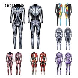 New Robot Armor 3D Digital Print Muscle Bones Tights Zentai Women's Halloween Party Cosplay Sexy Bodysuit 2023