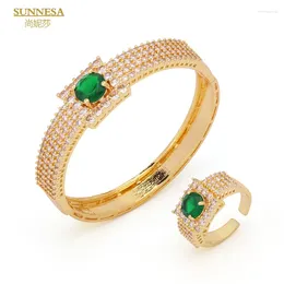 Bangle SUNNESA Luxury Ring For Women Dubai Golden Bracelet France Jewelry Set Arabic African Adjustable Party Gift