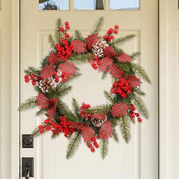 Decorative Flowers 18 Inches Christmas Artificial Wreath With Berry Pine Cones For Front Door Wall Window Farmhouse Decoration