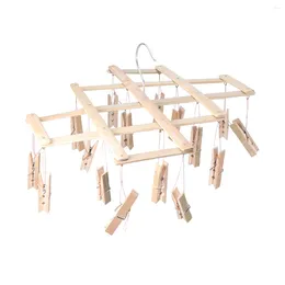 Hangers Clip Hooks 16 Pegs Drying Rack Swivel Hanging Bamboo Sock Windproof Clothespin Wooden Baby