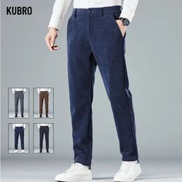 Men's Pants KUBRO Autumn High Quality Pinstripe Casual Pants Men's Stretch Thick Fashion Elegant Business Straight Trousers Plus Size 28-38 231021