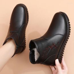 Boots 2023 Women Genuine Leather Keep Warm Shoes Plus Size Ankle Flat Casual Mother Waterproof Non-slip Booties