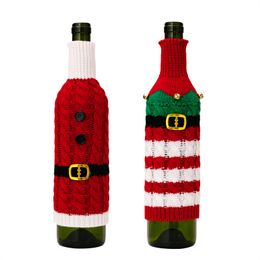 Christmas Knit Wine Bottle Cover Red Belt Striped Spirit Wine Bottle Bag Home Dining Room Table Decoration