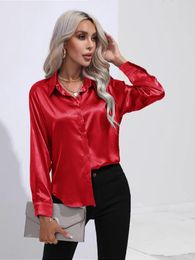 Women's Blouses 2023 Spring Summer Satin Shirt Women Long Sleeve Ladies Loose Button Up Shirts For