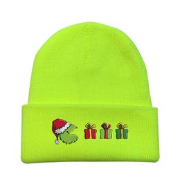 Christmas Hat Fashion For Kids And Adults Peripheral Knitted Hat Grinch Green Fur Strange Printed Velvet Hat Winter Warm Hat For Men And Women