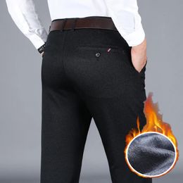 Men's Pants Winter Men Thick Thermal Casual Business Fashion Warm Fleece Plaid Trousers Office Stretch Pant Male Korea Plus Size 40 42 231020