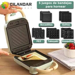 Other Kitchen Tools Sandera 3 en 1 Tostadora electrica Waffle Maker Desayuno Pancake Donut Egg Waffle Fish Cake Horno electrico 231021