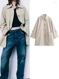 Women's Trench Coats Women's Oversize Coat With Pockets For Women 2023 Autumn Elegant Office Ladies Solid Lapel Flare Long Sleeve