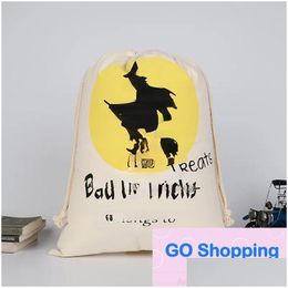 Christmas Decorations Simple Halloween Candy Bag Gift Sack Treat Or Trick Pumpkin Printed Canvas Bags Hallowmas Christmas Party Festiv Dh3Br