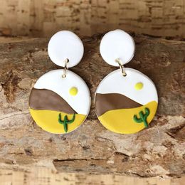 Dangle Earrings Sunshine West Cactus Desert Polymer Clay For Women Girl Modern Jewelry Western Style Cute School Friend Gift