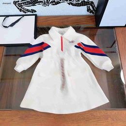 Luxury dress for girl Colourful drawstring waistband Kids frock Size 100-150 high quality Long sleeved lapel Child skirt Oct20