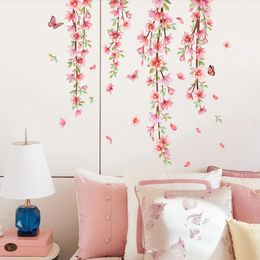 Wall Stickers Pink Flowers Branch Birds Floral Wall Stickers for Bedroom Living Room Baby Girls Bedroom Flowers Wall Decals Murals Pvc 231020