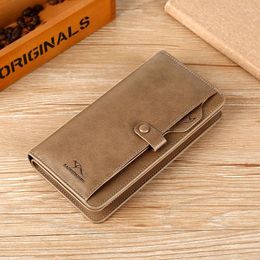 Wallets 2023 Men's Wallet Retro Buckle Large Capacity Leather Long Handbag