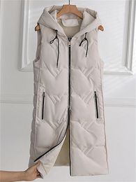 Women's Vests Cotton Coat Women Sleeveless Light Thin Long Slim Hooded Waistcoat Autumn Winter Fashion Temperament Beige L 3XL Coats 231021