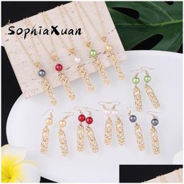 Earrings & Necklace Earrings Necklace Sophiaxuan Hawaiian Samoa Plumeria Flower Geometry Set Woman Polynesian Pendants Necklaces For W Dhl7I