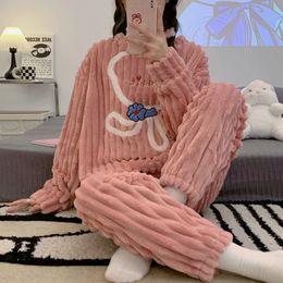 Women's Two Piece Pants House Suit Ladies Winter 6XL Women Thick Warm Big Plush Pajama Set Pullover Cartoon Shaggy Terry Cute Night Fleece Loungewear 231021