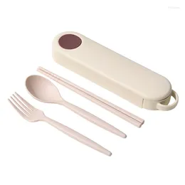 Dinnerware Sets Cutlery Bamboo Fibre Spoon Fork Chopsticks With Box Students Tableware Travel