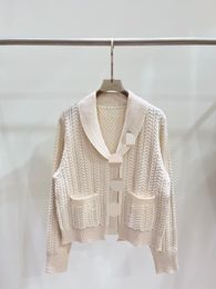 1018 2023 Autumn Brand SAme Style Women Sweaters Lapel Neck Khaki Long Sleeve Womens clothes Fashion fengjie