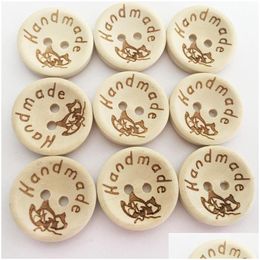 Sewing Notions 2Hole Natural Wooden Buttons Handmade With Love Wood Button For Scrapbooking Craft Diy Baby Clothing Accessories Dro